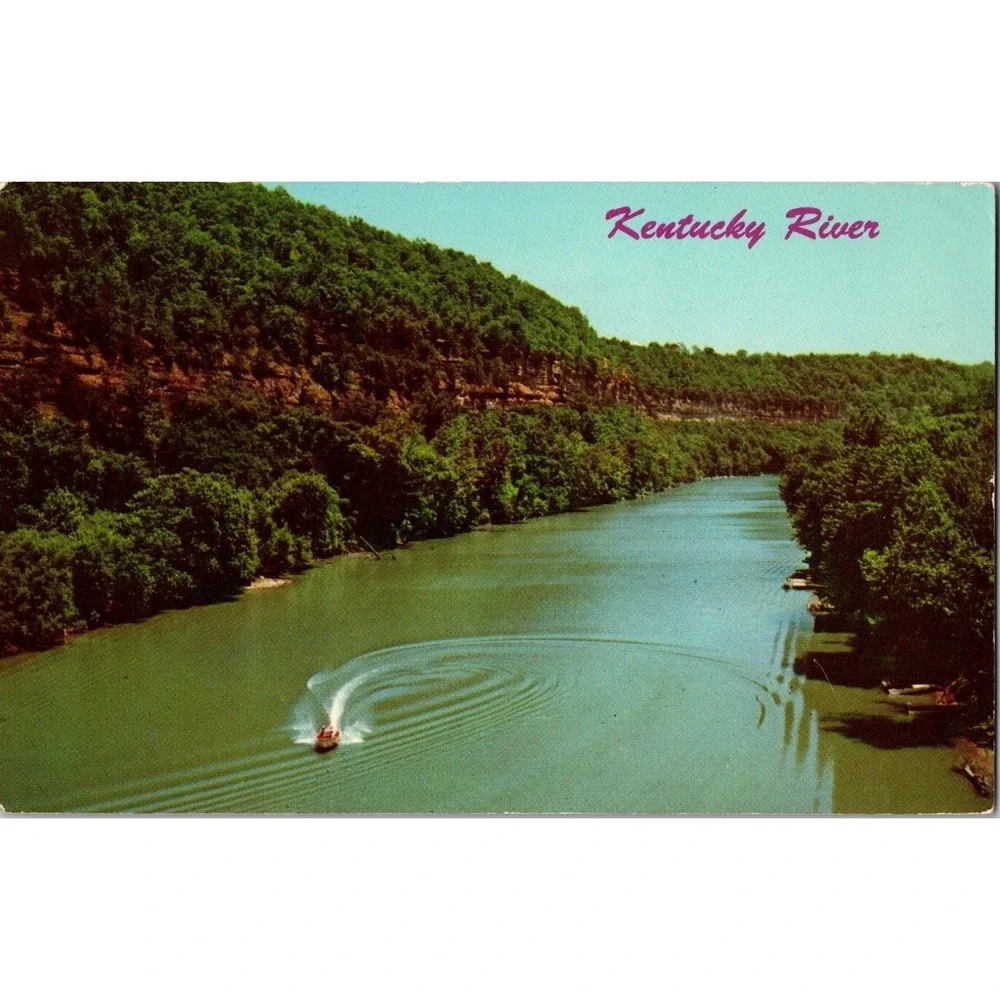 Vintage Kentucky‎ River Scenic Postcard with Speedboat, 1960s